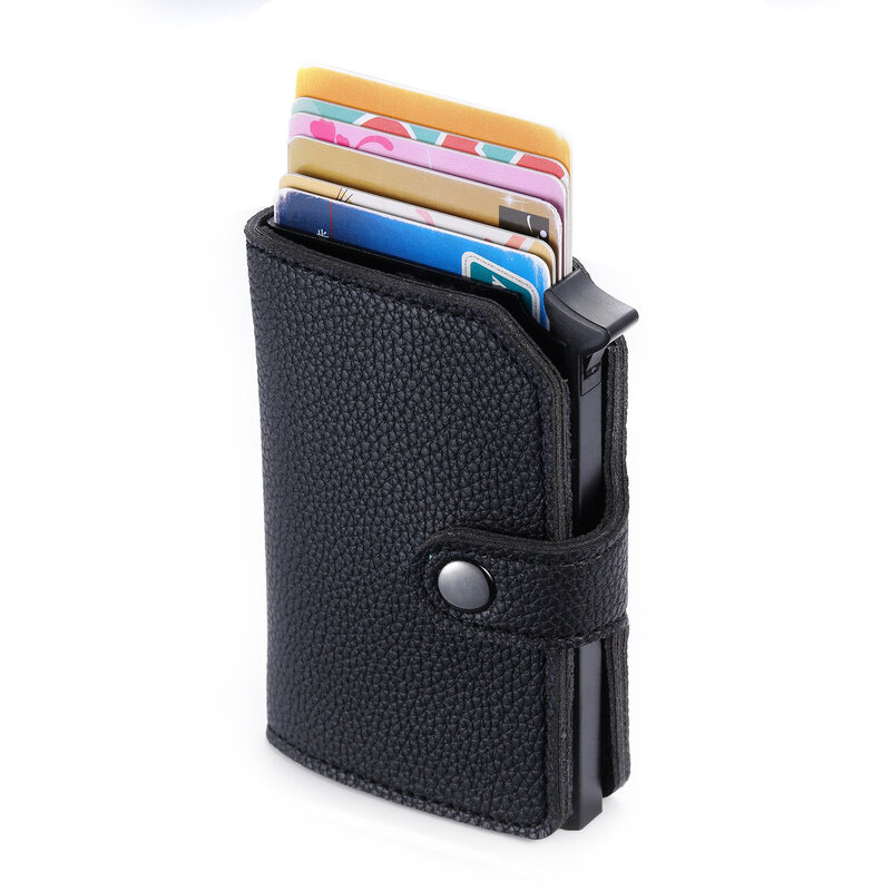 ZOVYVOL – portefeuille en métal et aluminium Anti-vol RFID, porte-cartes bancaire minimaliste, Mini étui noir pour cartes de crédit, pour hommes et femmes