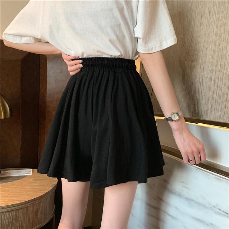 ZuoLunOuBa 2021 Summer Casual Elastic Waist Drawstring Women Short Simple Solid Color Personality Culottes Female New Style