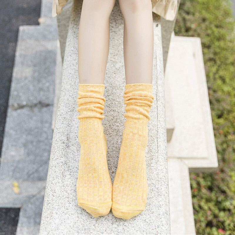 Calcetines cálidos largos de gran suavidad para estudiantes otoño Casual de tejido de invierno montón diario mujeres calcetines mezcla de algodón elástico