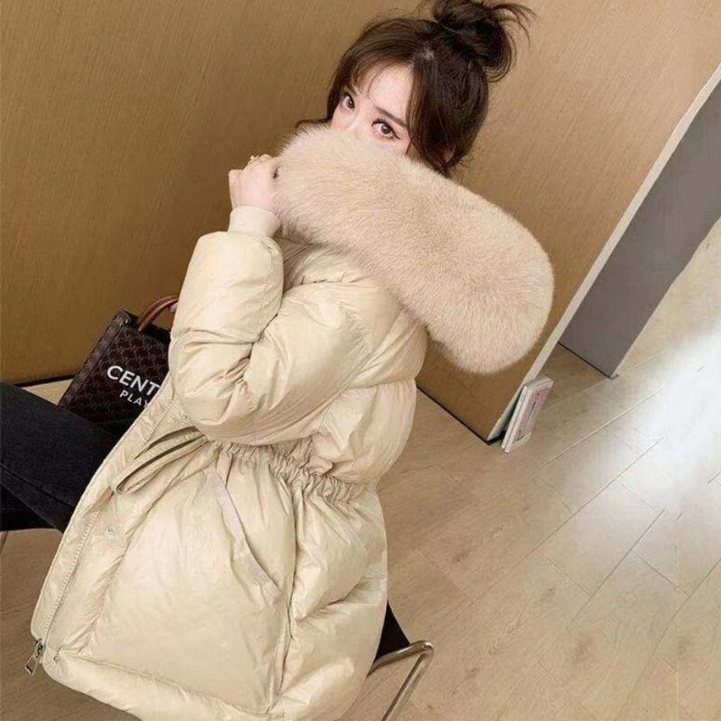 2021 giacca invernale da donna in piumino Parka piumino d'anatra bianco cappotto addensato piumino caldo con cappuccio in pelliccia