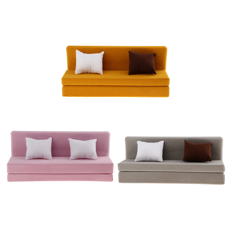 1/6 długa Sofa kanapa z poduszkami na 12 Cal figurka lalki domek dla lalek meble do salonu akcesoria Decor Toy