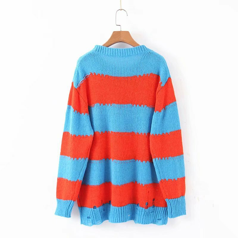 Suéter de otoño para mujer, jersey de mohair de dos colores, suéter largo a rayas para mujer 2019