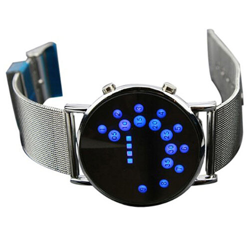 Digitale Horloge Montre Homme Mannen Vrouwen Mode Creatieve Ultra Dunne Ronde Spiegel Blauwe Cirkels Legering Horloge Relogio Horloge