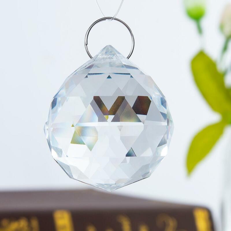 H & D-Lote de 5 piezas de candelabro de cristal facetado transparente de 20mm, Bola de iluminación de prismas colgantes, atrapasueños feng shui, decoración del hogar y boda
