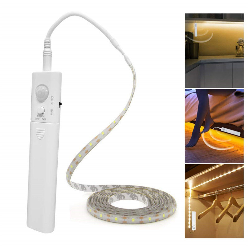 Luzes de tira led bateria com sensor de movimento sem fio pir & lâmpada usb sob a iluminação do armário 1m 2m 3m tapecabine
