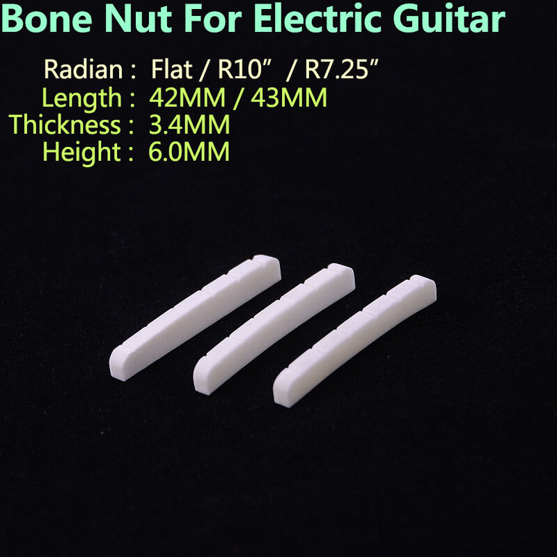 Porca de osso com fenda real para guitarra elétrica, fundo plano, R7.25, R10, 42mm, 43mm x 3.4mm x 6mm
