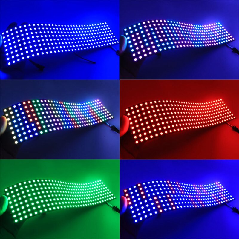 Panel de luz LED Flexible, Panel de luz direccionable individual, Digital, RGB, WS2812, 8x8, 16x16, 8x32, módulo de pantalla matriz, DC5V