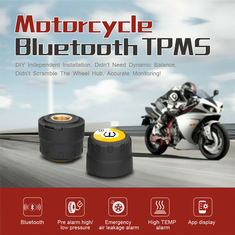 オートバイtpms,bluetooth 5.0タイヤ空気圧モニターシステム,外部センサー,2個