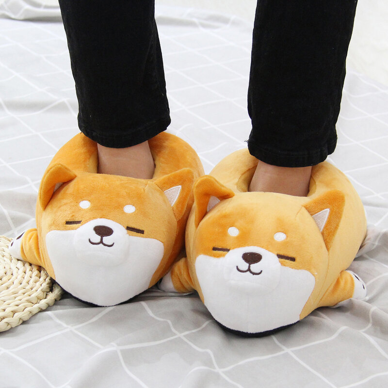 Zapatillas divertidas para el hogar, zapatos de algodón de felpa para perros Shiba Inu, suaves y bonitos, 2021