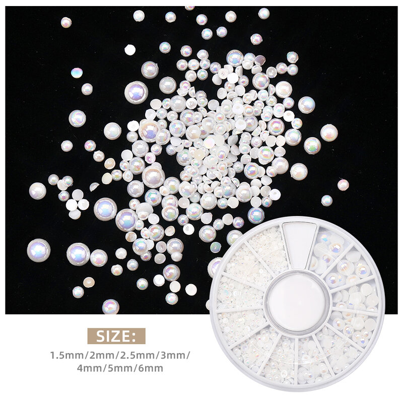HNUIX – conseils d'art d'ongle blancs de tailles variées, demi-perles 3d perles d'ongle strass décoration DIY Salon de beauté fourniture de manucure
