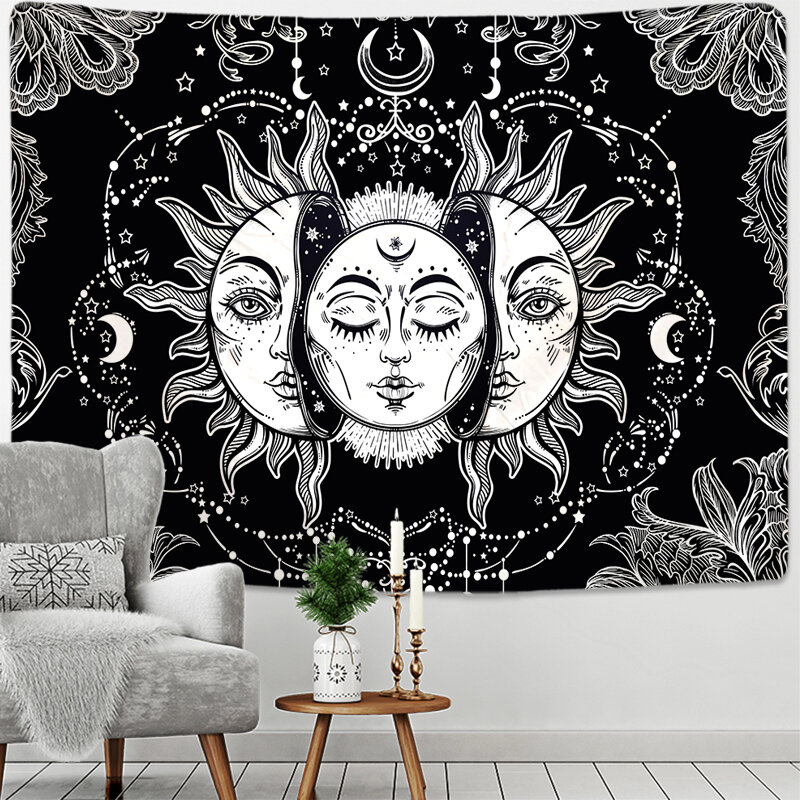 Wit Zwart Kleurrijke Zon Maan Mandala Tapijt Muur Opknoping Celestial Wandtapijten Hippie Muur Tapijten Dorm Decor Muur Tapestr