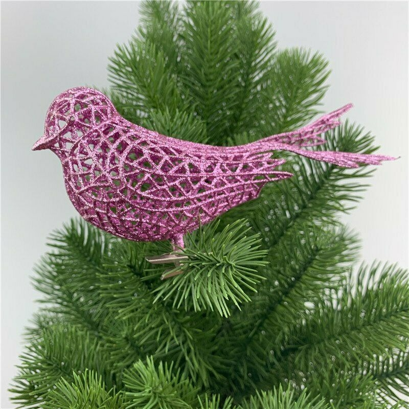 Christmas Ornaments Poinsettia Glitter Bird Tree Hanging Party Xmas Decor Gifts