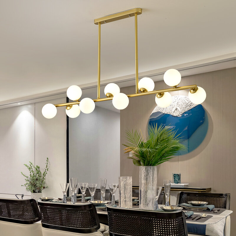 Lustre à bulles de verre horizontal pour salle à manger, suspension moderne, lumière de cuisine, lampe frontale, or, noir, éclairage domestique