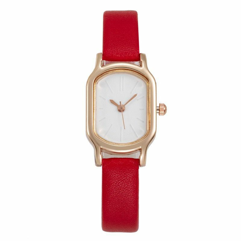 Elegante casual de alta qualidade senhoras retangular rosa ouro dial pulseira couro relógio quartzo estudante menina digital minimalista do vintage
