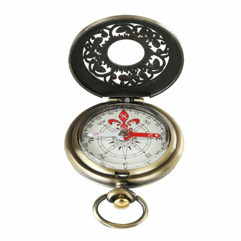 Bússola em bronze, relógio de bolso com design vintage para atividades ao ar livre, caminhadas e navegação, retrô, portátil, de metal