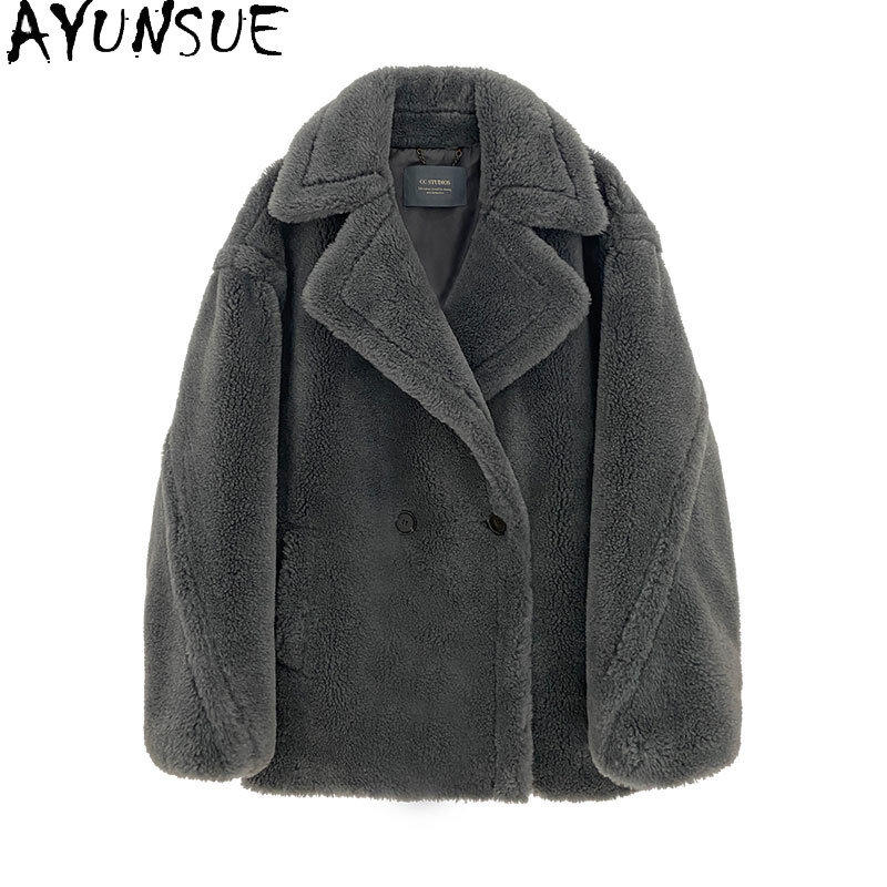AYUNSUE – manteau Long en laine et fourrure de mouton véritable pour femme, vêtement chaud et décontracté, 100%, hiver 2021, Gxy213