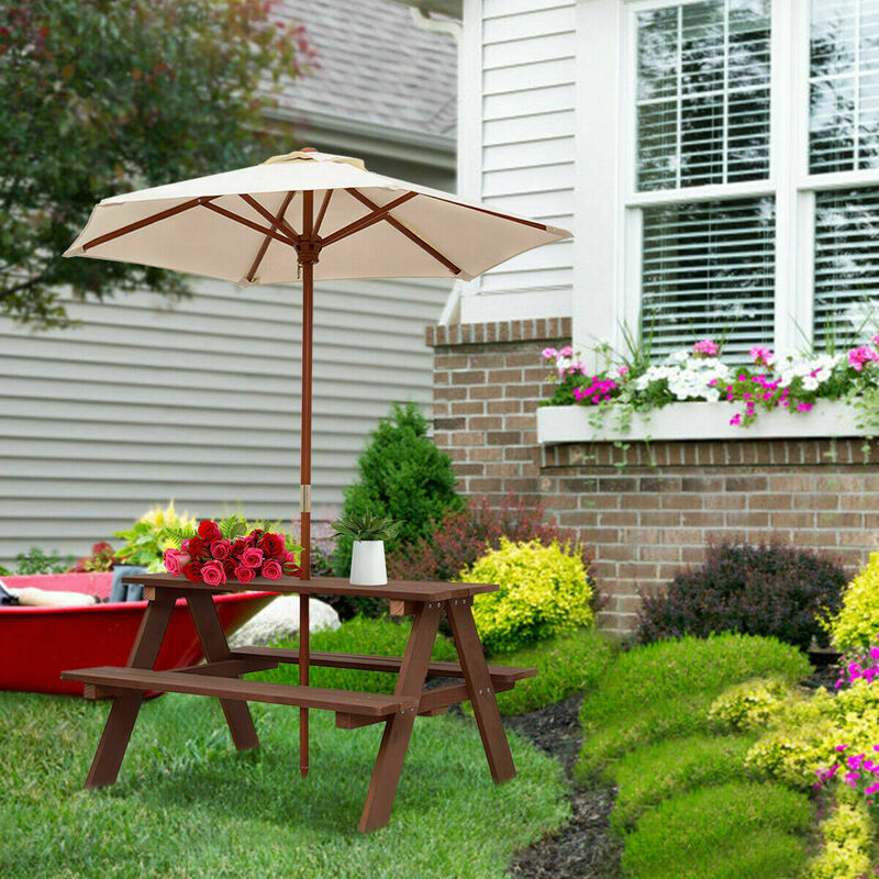 子供用屋外ピクニックテーブルベンチ,折りたたみ式傘付き,庭用,4シート,Op70529
