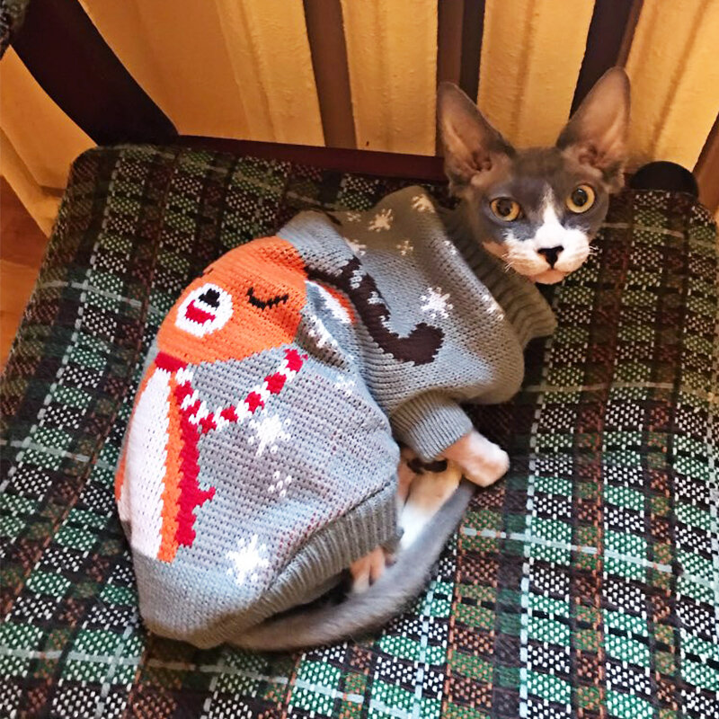 Ropa de invierno de dibujos animados para perros y gatos, suéter cálido de Navidad para mascota Yorkie pequeños, abrigo de punto, XS-3XL de tela de ganchillo