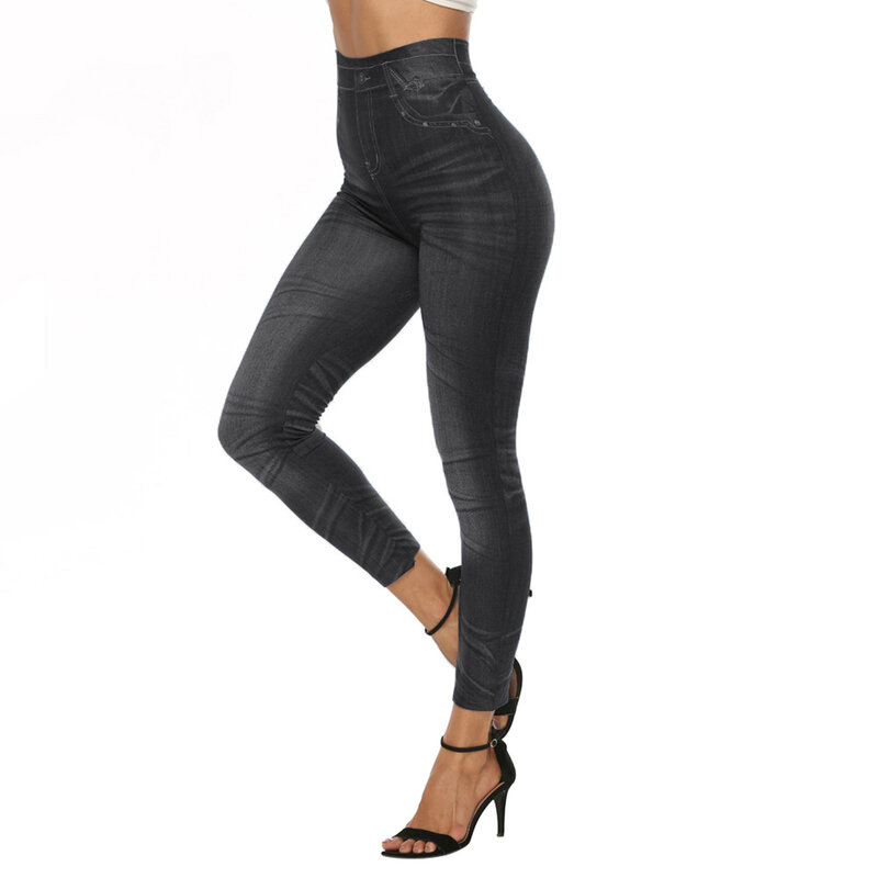 Pantaloni donna Sexy elastico Slim imitazione Jeans Leggings vita alta pantaloni Skinny collant pantaloni sportivi donna 2023