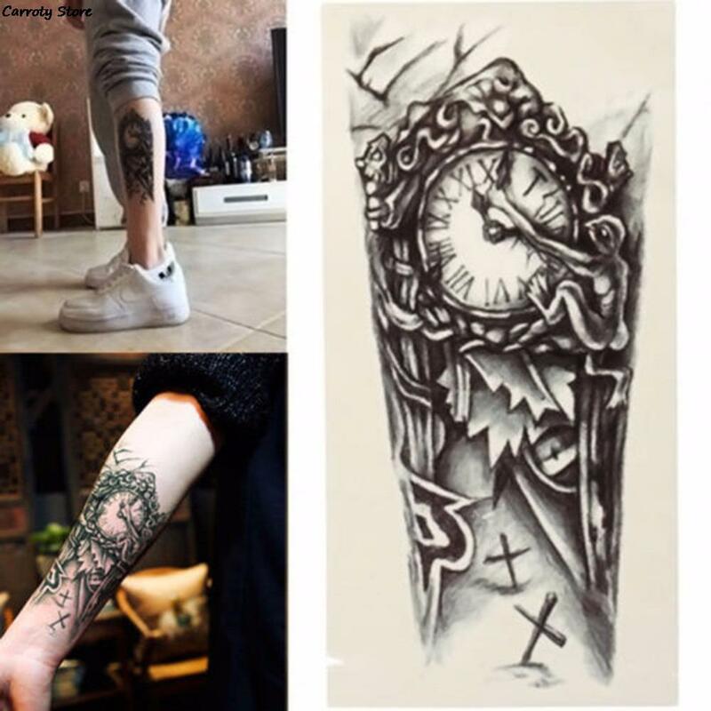 Pegatina de tatuaje temporal para mujer y niña, diseño de Rosas Negras, arte corporal de brazo, tatuaje falso grande, 1 unidad