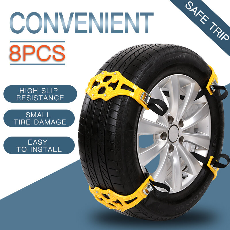 4 pces/8 pces pneu de carro correntes de neve neve estrada segurança ajustável anti-skid segurança dupla pressão skid roda pneu tpu correntes