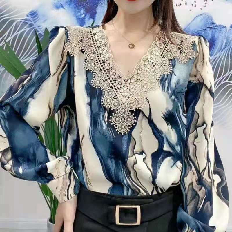 Женская шифоновая рубашка с длинным рукавом, свободная рубашка контрастных цветов, весна-осень 2022