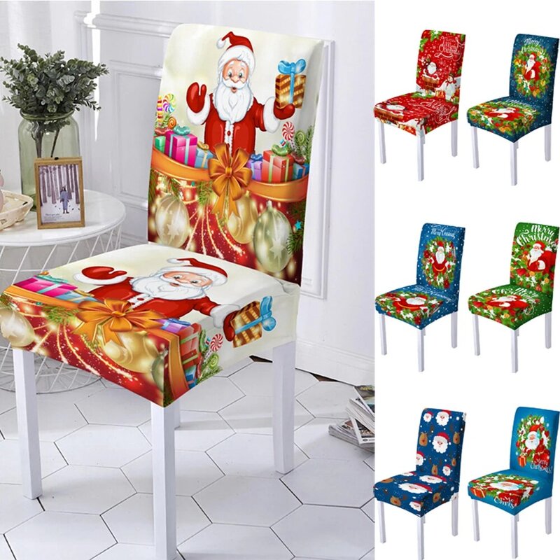 3D Kerstman Print Spandex Chair Cover Voor Eetkamer Stoelen Covers Hoge Rug Voor Woonkamer Party Kerst Decoratie