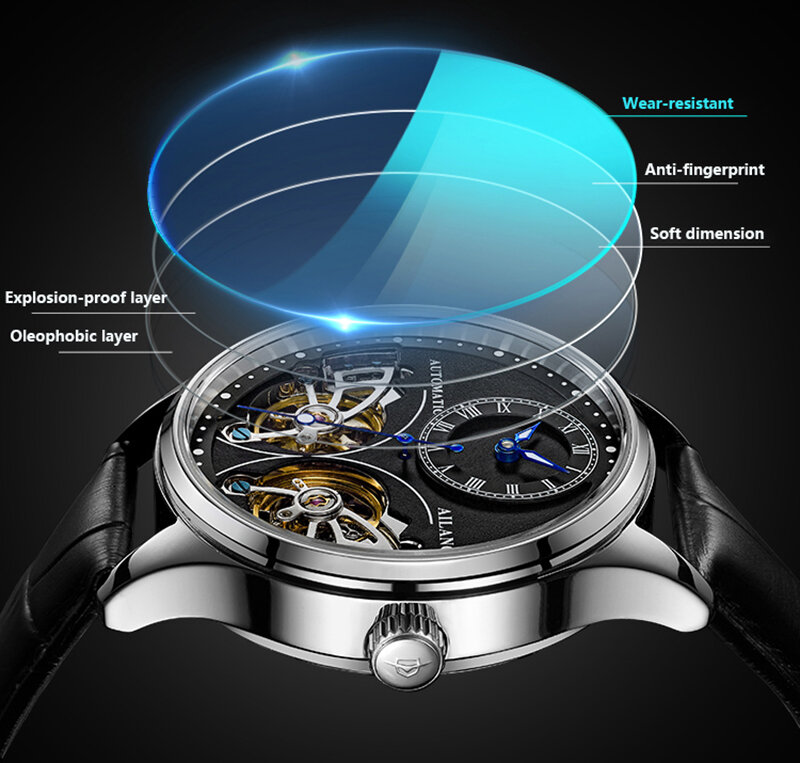 2022ใหม่ AILANG ยี่ห้อผู้ชายอัตโนมัตินาฬิกาหนังกันน้ำนาฬิกา Steampunk Mens นาฬิกาหน้าเปลือยโรม Relogio