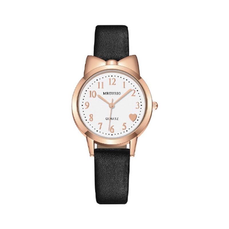귀여운 골든 보우 러브 하트 디지털 다이얼 시계 패션 가죽 소녀 쿼츠 시계 학생 시간 손목 시계 2020 신제품