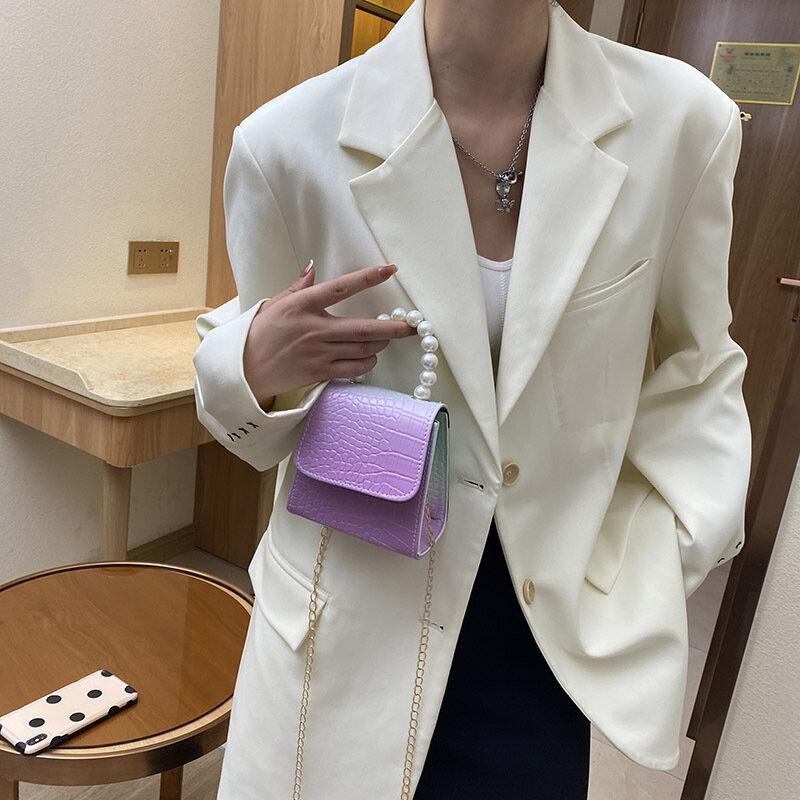 แฟชั่นสีไล่ระดับสีรูปแบบจระเข้กระเป๋าถือคุณภาพสูง PU หนังกระเป๋า Messenger กระเป๋า Casual Pearl Chain กระเป๋าสุภาพสตรี