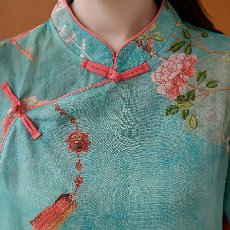 Ropa tradicional china para mujer, Top Retro con estampado de flores, Top Hanfu, Top elegante, traje Tang Oriental, blusa China