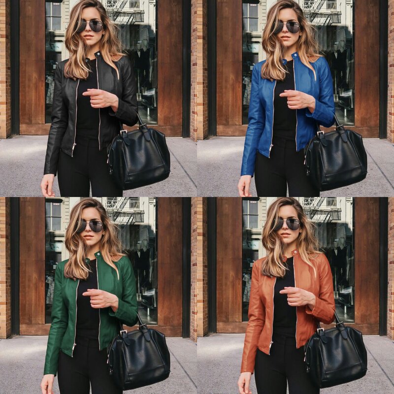 2020 NEW Faux Leather Coat Female  Motorcycle Pu Leather Jacket Women Leather Zipper Outfit Spring Autumn Women Leather Blazer
