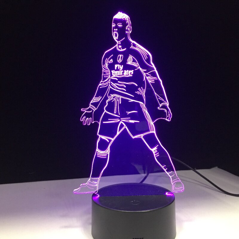 Luz Led nocturna USB 3D con Sensor táctil para jugador de fútbol, lámpara de escritorio cambiante con Control remoto, 16 colores, 1885