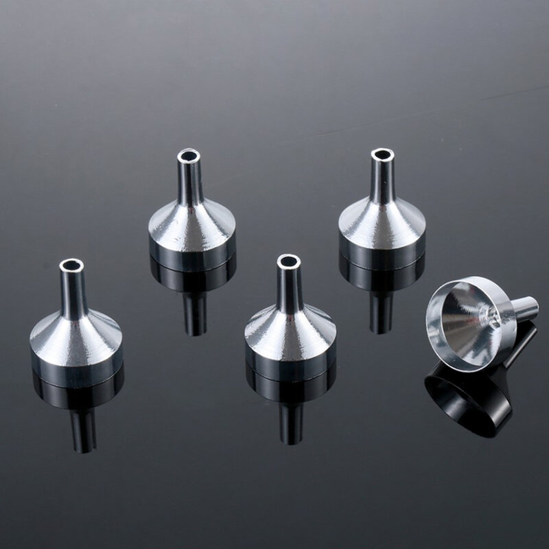 5 peças mini funis de metal para o enchimento de garrafas pequenas transferindo líquido recarga perfume óleo essencial ferramenta de distribuição