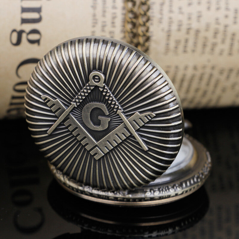 Quartz Pocket Watch Freemason G Dial Chrome Square Necklace Pendant Melhores Presentes reloj de bolsinho