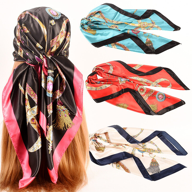 Fashion Scarf Women Luxury Satin Silk Scarf For Lady Printed Headscarf Foulard Femme Hijabs Scarves Shawl Wraps Mujer Echarpe
