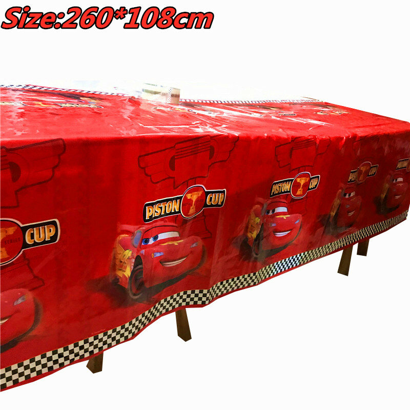 만화 빨간 자동차 테마 파티 생일 일회용 테이블 천 테이블 커버 맵, 어린이 파티 용품 장식, 260*108cm, 1 개