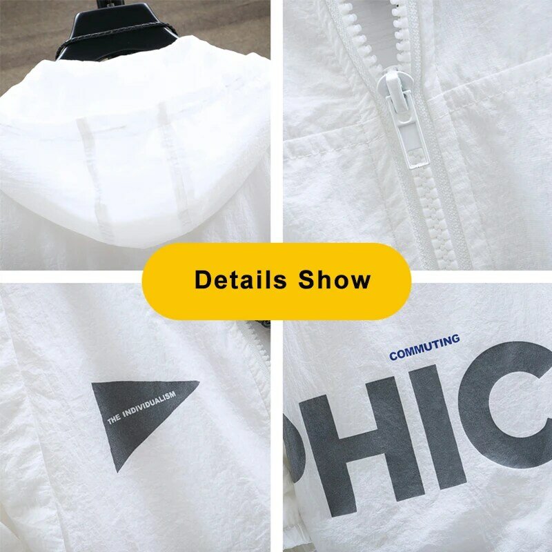 2021 New Summer UV Protection White Skin Coats Men Fashion Letter Print Hooded Casual Thin Jackets Big Size 8XL 9XL