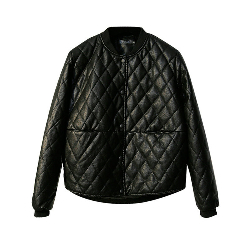 Parkas gruesas de polipiel para mujer, chaquetas cortas ajustadas acolchadas de algodón para motocicleta, abrigos de talla grande M-3XL de cuero suave de imitación, WZ979