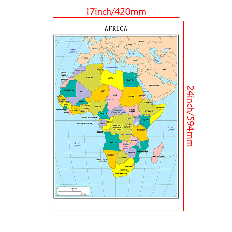 Mapa política de África, carteles e impresiones, lienzo no tejido, suministros de enseñanza escolar, 42x59cm, versión 2013