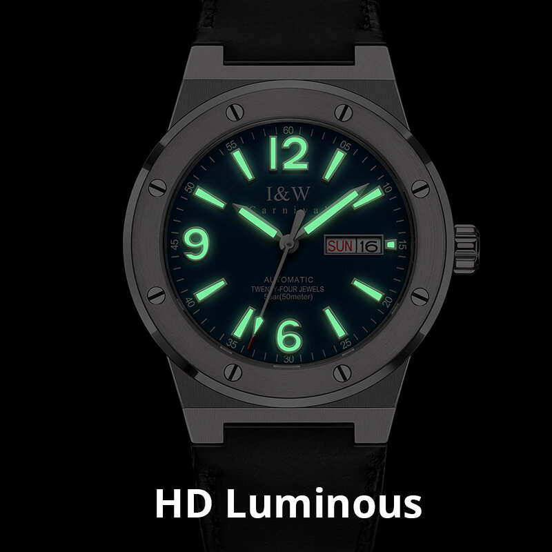 24อัญมณี SEIKO NH36A นาฬิกาอัตโนมัติสำหรับชายสวิตเซอร์แลนด์ I & W ผู้ชายนาฬิกาข้อมือ Sapphire 50M กันน้ำ Reloj hombre