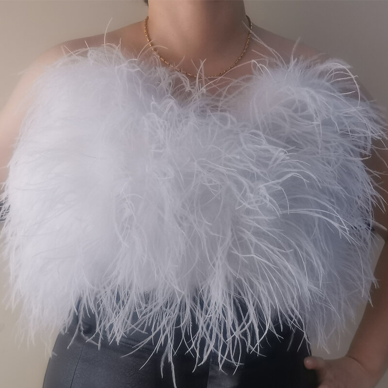 Baru Cardioid Desain 100% Ostrich Alami Rambut Bra Pakaian Dalam Wanita Mantel Bulu Nyata Burung Unta Mantel Bulu Cocok untuk Pesta pernikahan