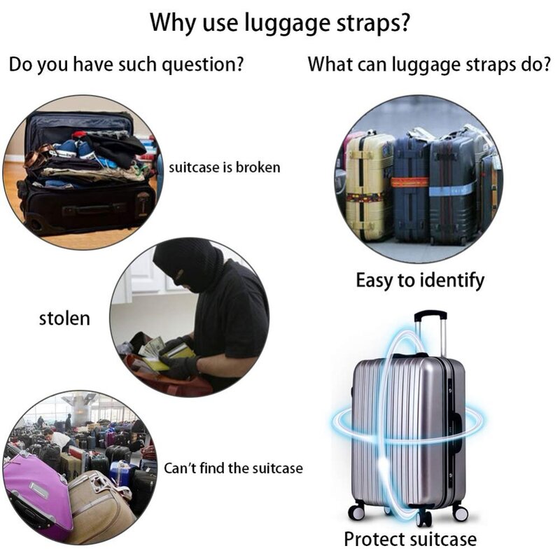 DIHFXX 7 colori regolabili in Nylon con chiusura a tracolla per bagagli da viaggio accessori da viaggio protettivi cintura da imballaggio per valigie