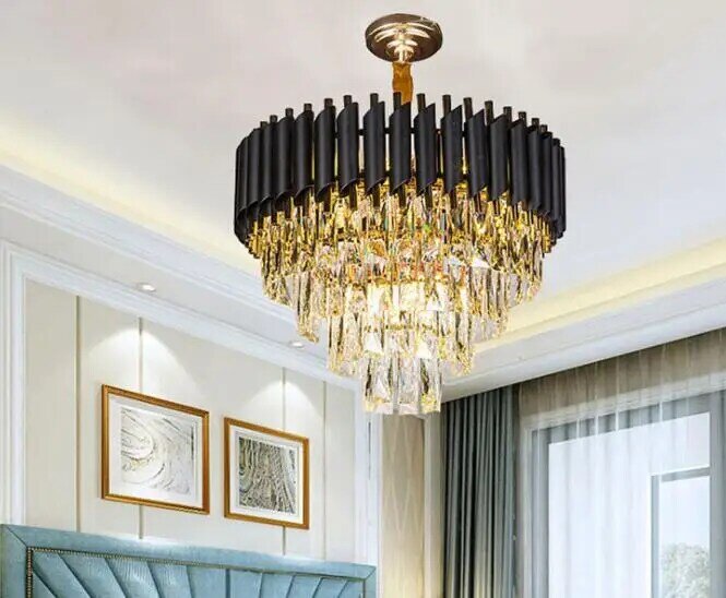 American Modern Luxury Crystal Chandelier Round Light Model Room Club Villa Living Room Restaurant Metal Chandelier Hotel