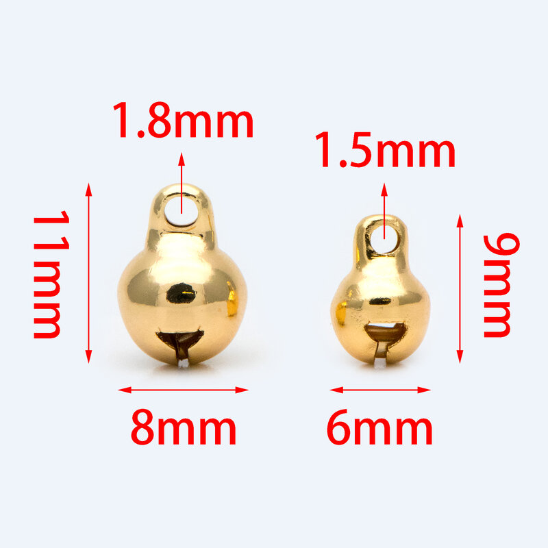 10 piezas de abalorios de campana de gato, 6/8mm, Latón chapado en oro Real, anillo redondo colgante de campana de gato (GB-192)