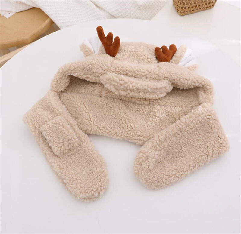 Gorro con capucha de lana para niño y niña, bufanda de invierno, orejeras cálidas, gorro de felpa sólido, bufandas 3-8T, 2021