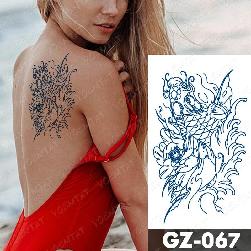 Sap Inkt Blijvende Waterdichte Tijdelijke Tattoo Sticker Boeddhisme Lotus Totem Koi Flash Tatoeages Vrouw Arm Body Art Nep Tatto Mannelijke