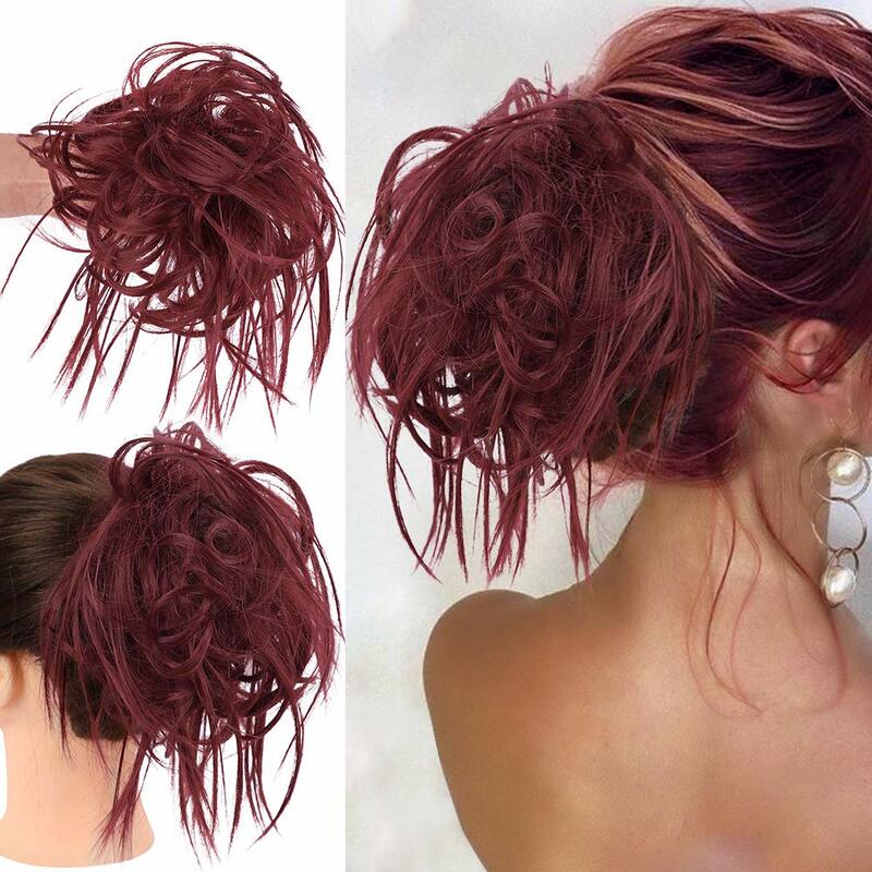 Banda elástica hecha de cabello sintético para mujer, moño falso desordenado, accesorios para el cabello