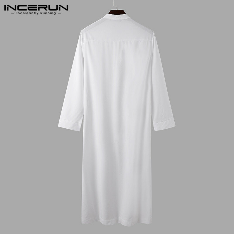 INCERUN-túnica musulmana de manga larga para hombre, caftán árabe islámico, Color sólido, transpirable, cuello levantado, Abaya S-5XL, 2023