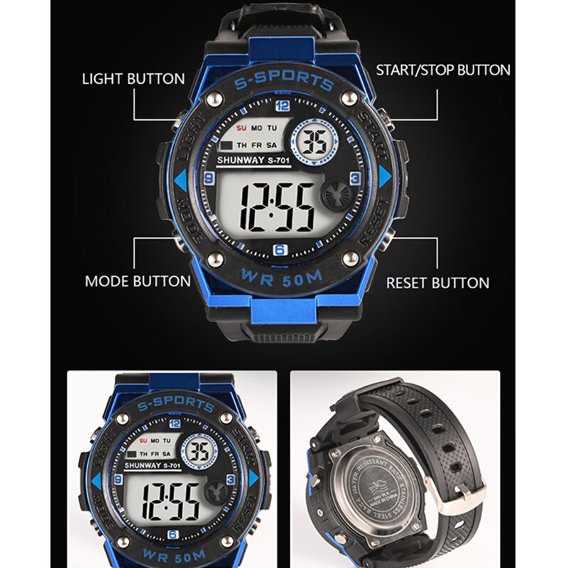 子供用電子デジタル時計,50m水泳用時計,LEDライト,ミリタリースポーツ,男の子と女の子へのギフト701